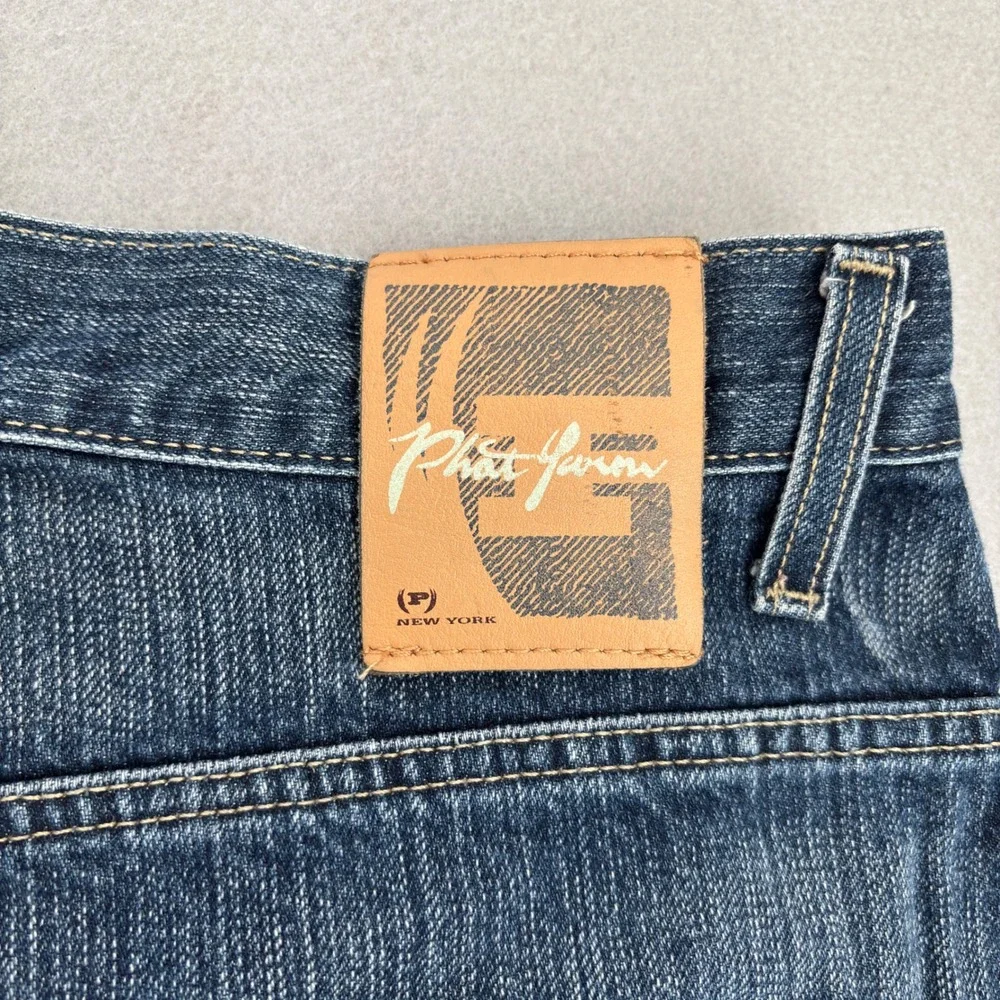 Phat Farm Men Baggy Denim Shorts Blue Medium Wash Y2K Hip Hop Size 40 FB509H380R
